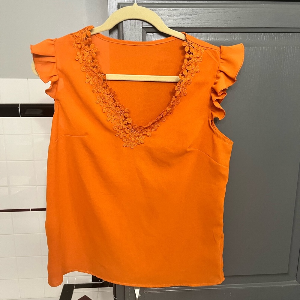 Shein Privé Guipure Lace Trim Cap Sleeve Blouse